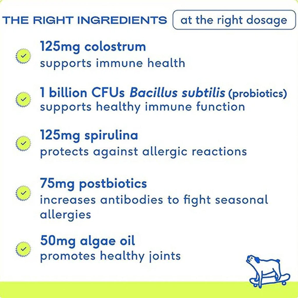 Native Pet Allergy List of ingredients with their benefits on a blue background