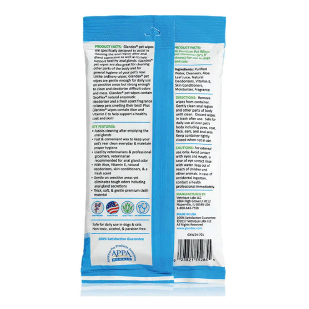 Glandex® Anal Gland Pet Wipes for Dogs – Odor Control & Hygiene Support product facts