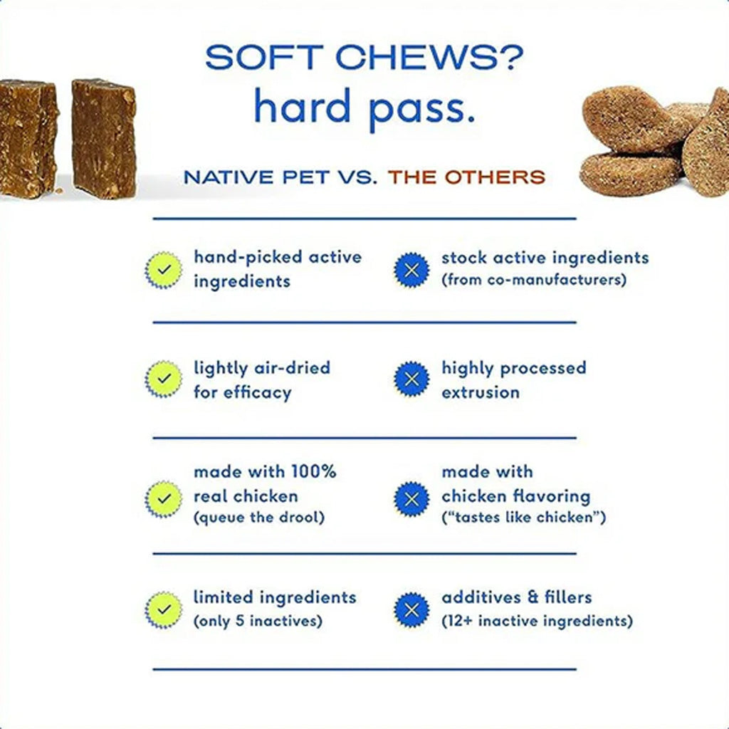 Comparison chart between 'Native Pet' and 'The Others' dog treats highlighting differences.