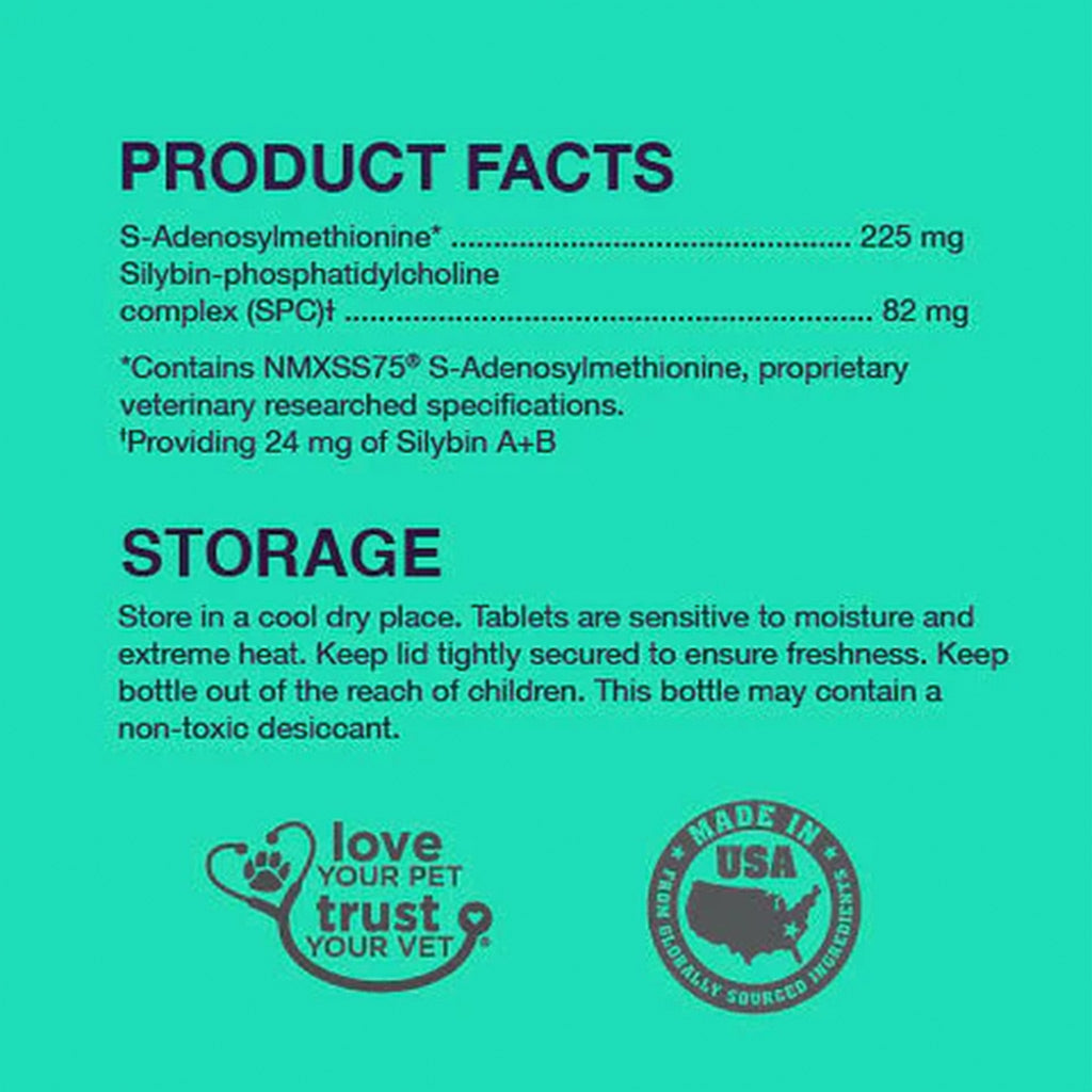 Nutramax Denamarin Liver Health Supplement for Dogs, With S-Adenosylmethionine (SAMe) and Silybin product facts