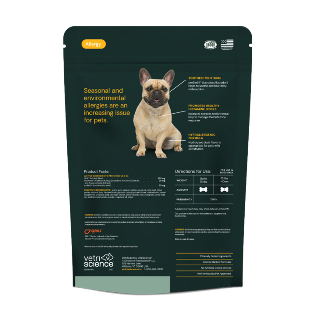 VetriScience Allergy & Itch Support – Advanced Allergy & Immune Support for Dogs | Available in UK Now rear packaging