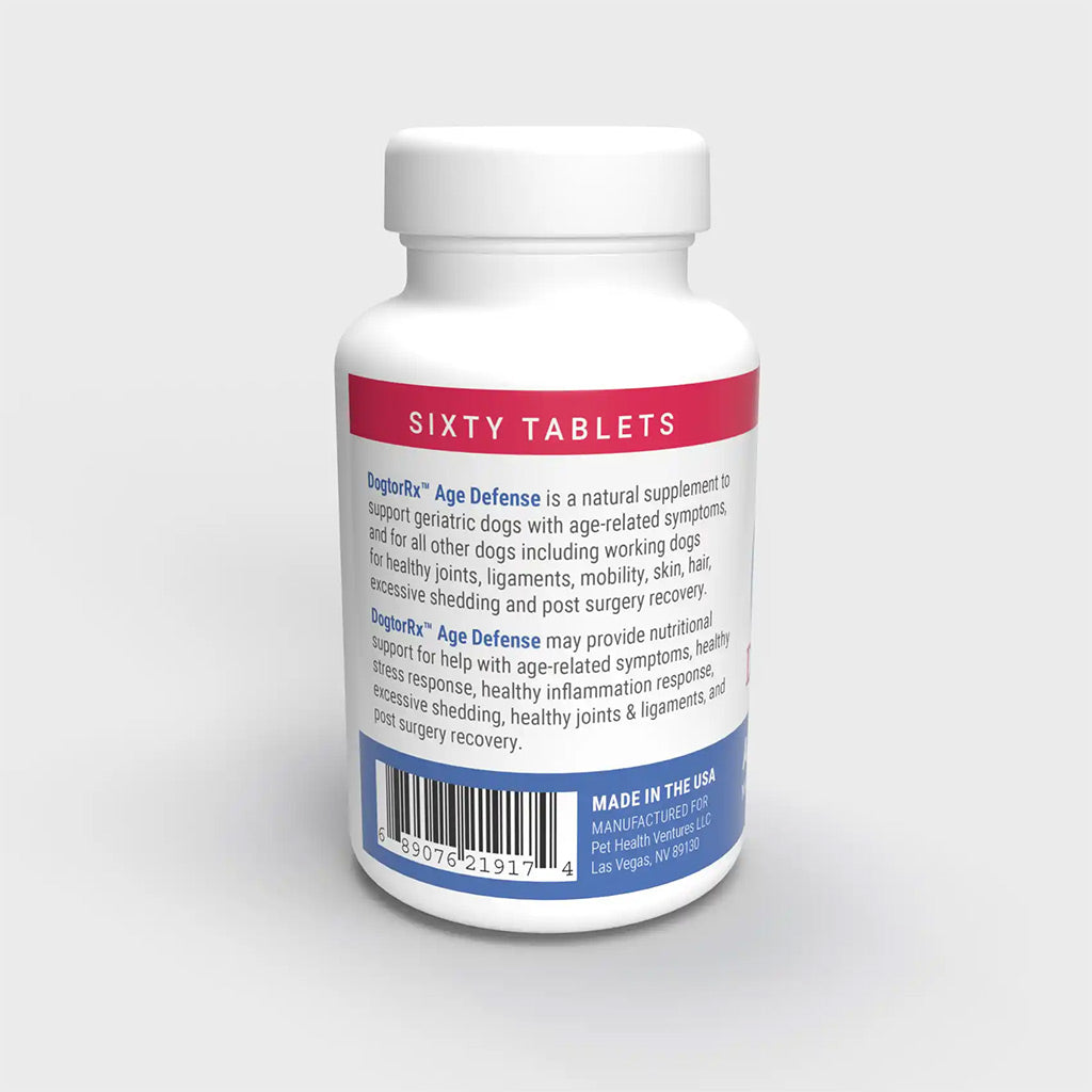 A senior dog taking DogtorRx™ Age Defense tablet for improved mobility
