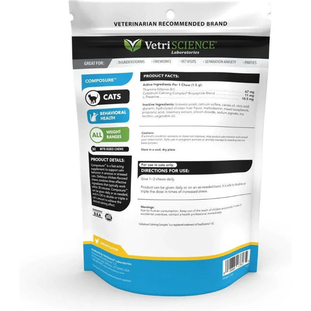 VetriScience Composure Calming Chews for Cats – Natural Stress & Anxiety Relief – UK Stock