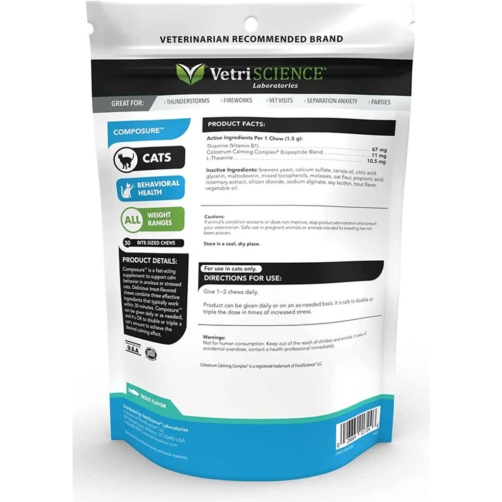 VetriScience Composure Calming Chews for Cats – Natural Stress & Anxiety Relief – UK Stock