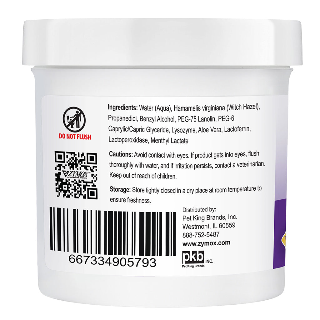Zymox Advanced Enzymatic Ear Wipes ingredients label