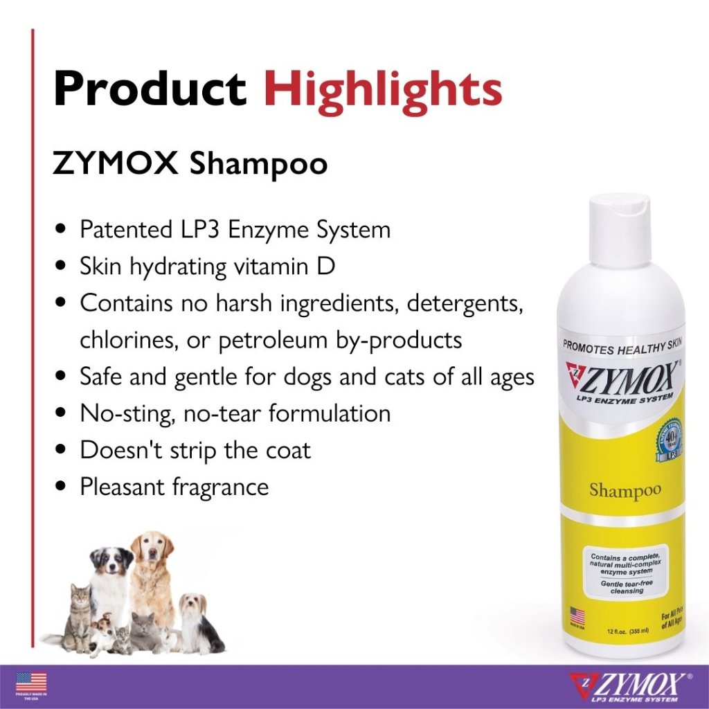 zymox enzymatic shampoo for dogs and cats highlights