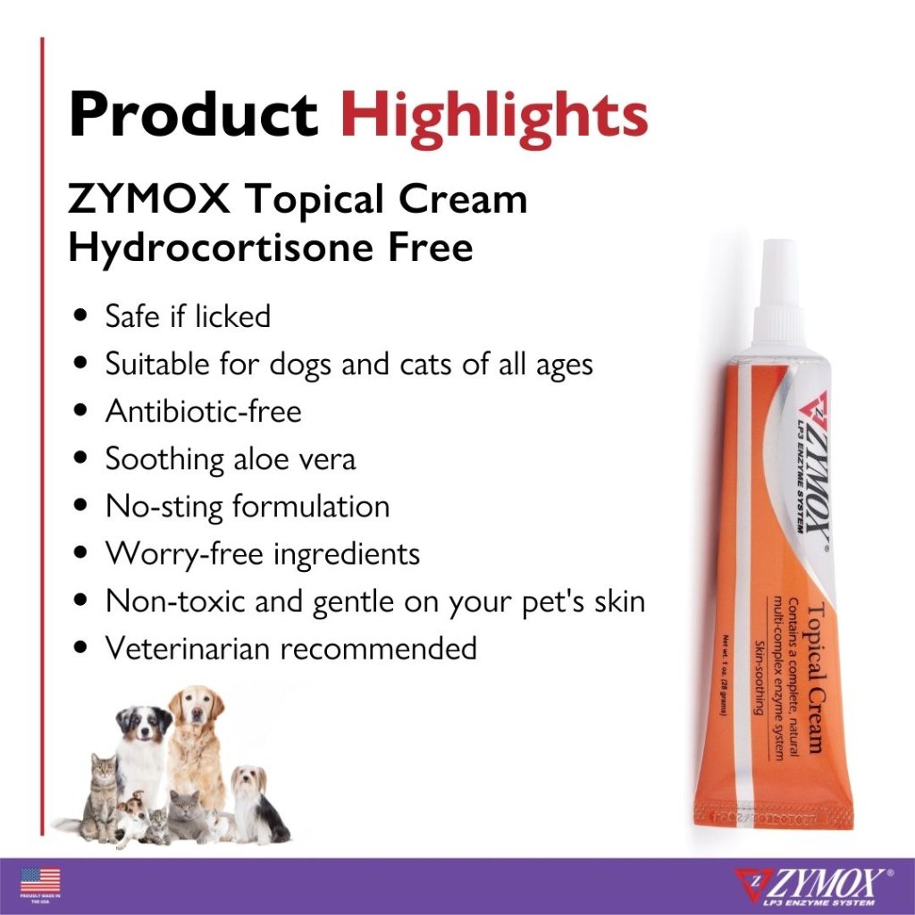 Zymox Topical cream without hydrocortisone highlights