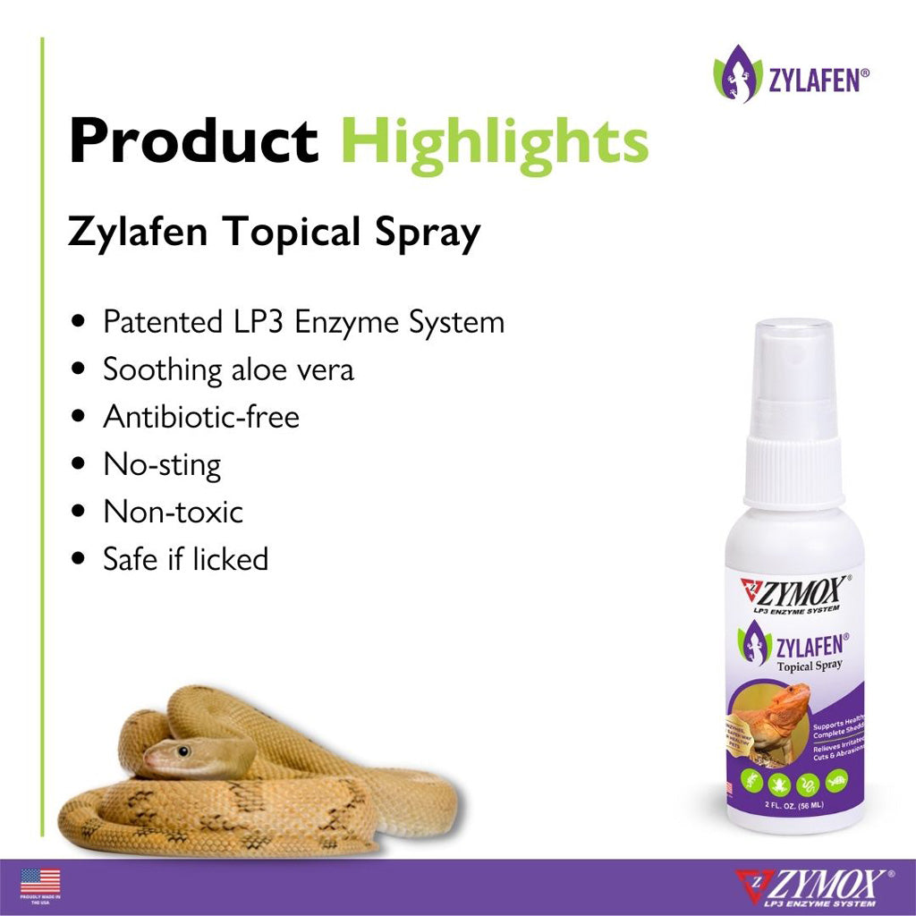 Zylafen® Topical Spray for Reptiles – Soothing & Healing Skin Solution highlights
