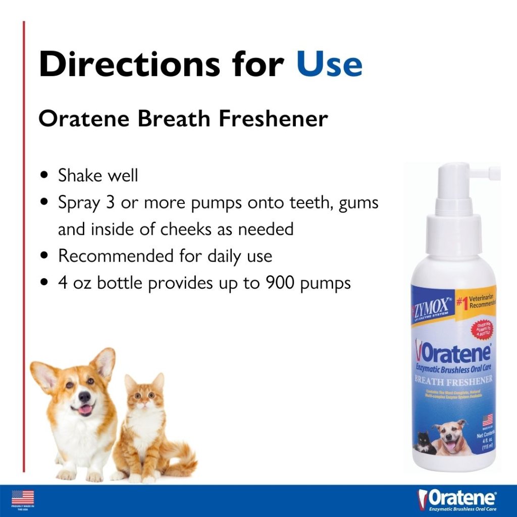 Zymox Oratene breath freshener for dogs and cats directions for use