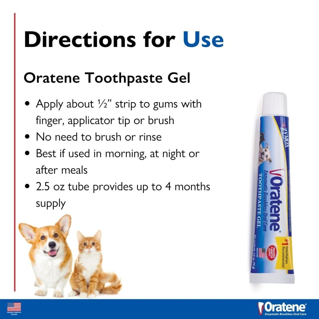 Zymox Oratene Brushless Maintenace Toothpaste Gel for Dogs & Cats directions for use