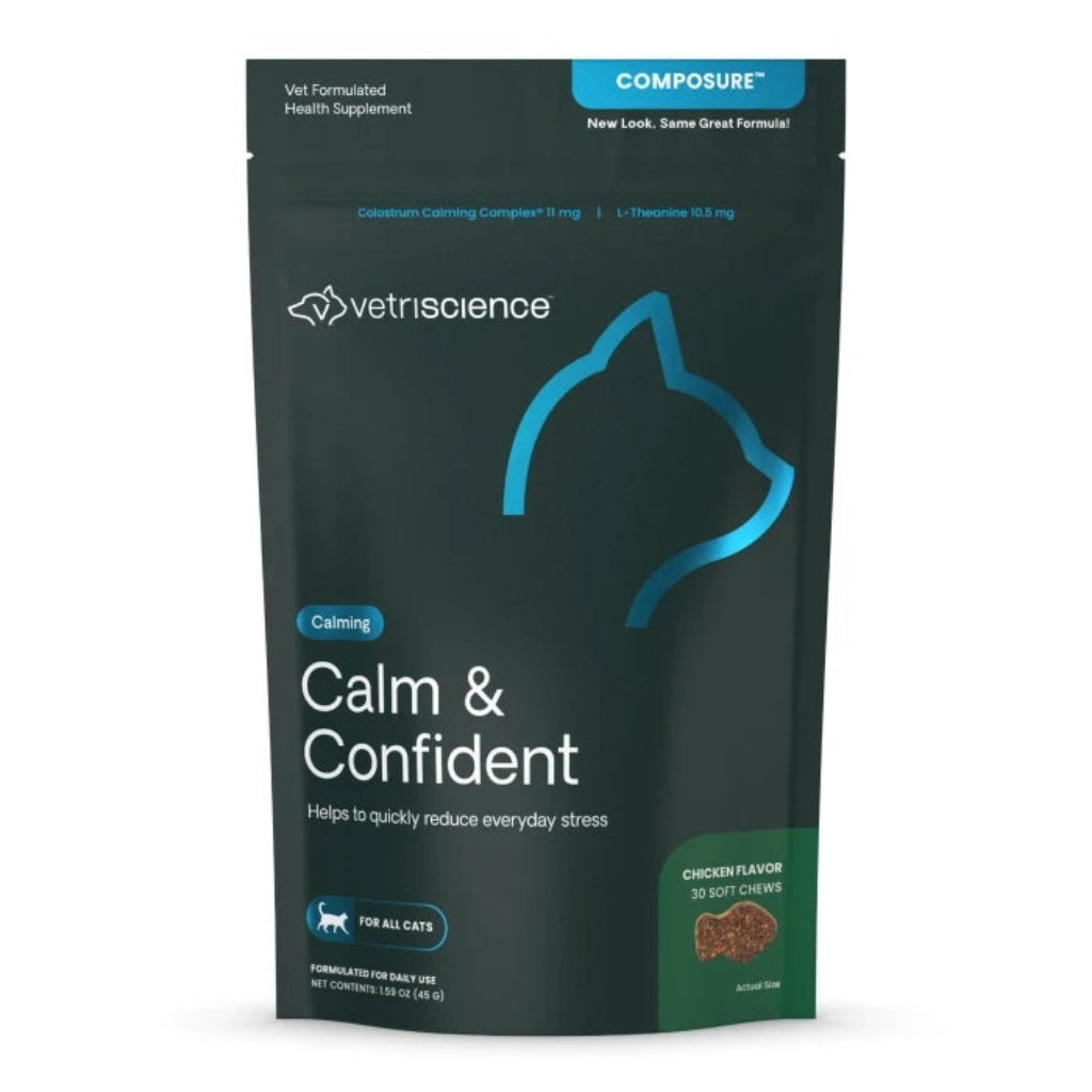 VetriScience Calm & Confident chicken flavour calming chews for cats, 30 chew pack front