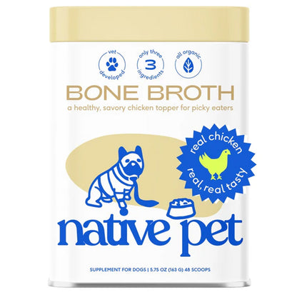 Can of native pet bone broth for dogs on a white background