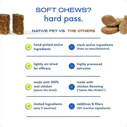 Comparison chart between 'Native Pet' and 'The Others' dog treats highlighting differences.