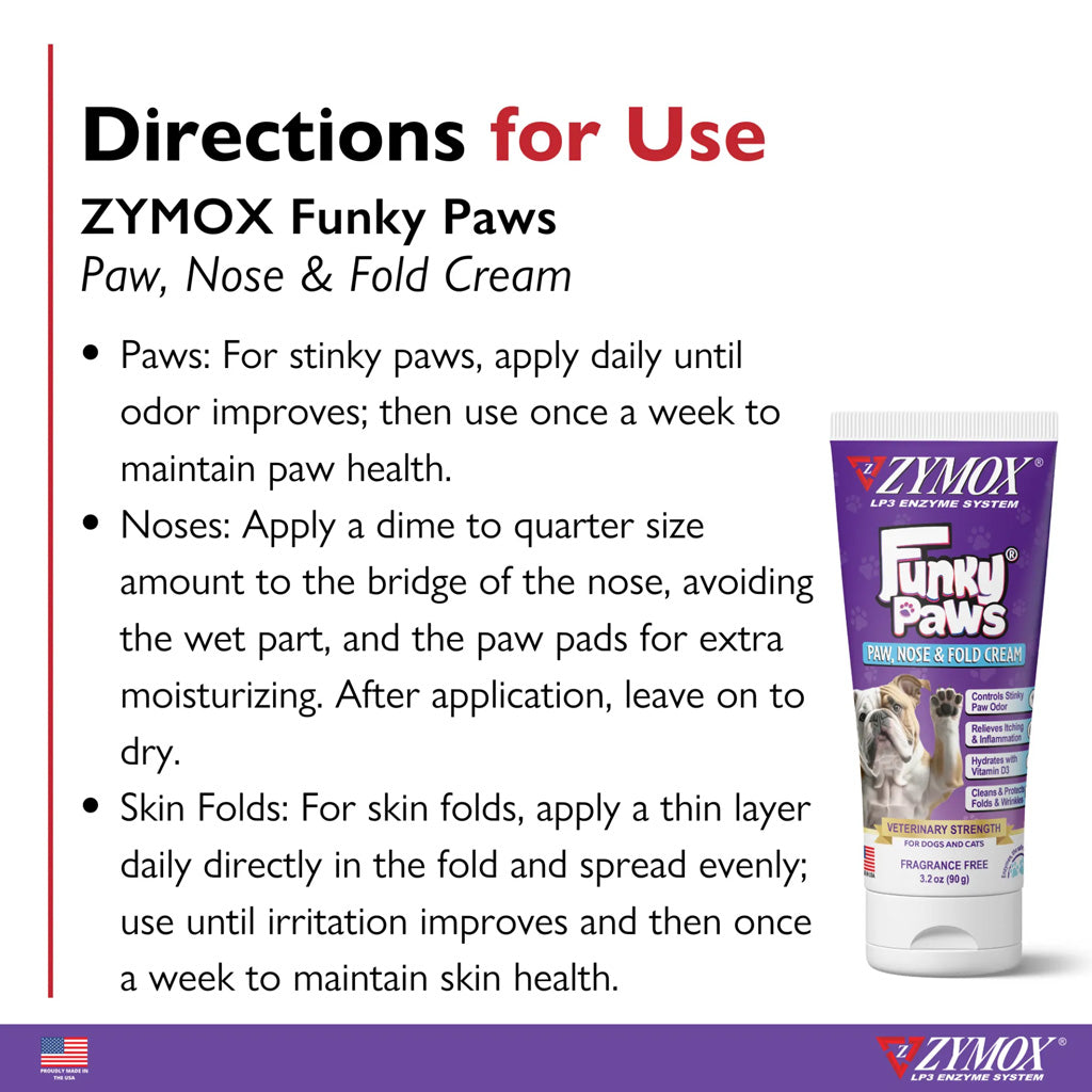Directions for use of ZYMOX Funky Paws cream Directions For Use UK Stock