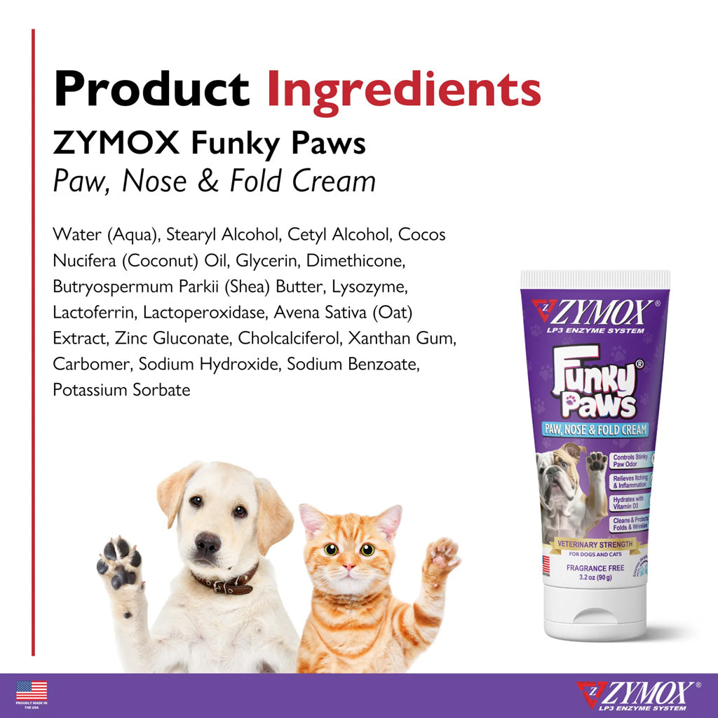 Zymox Funky Paws paw, nose, and fold cream product ingredients UK Stock