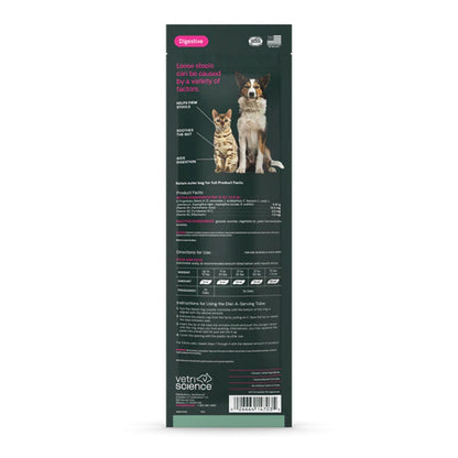 Dog food package with images of dogs and text on a white background