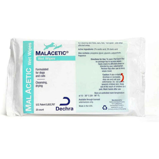 Malacetic wet wipes packaging for dogs and cats on a white background