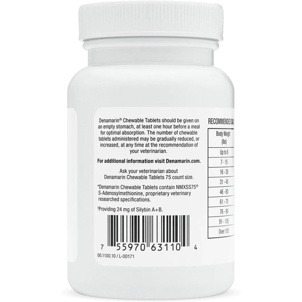 Nutramax Denamarin Liver Health Supplement for Dogs, With S-Adenosylmethionine (SAMe) and Silybin bottle label
