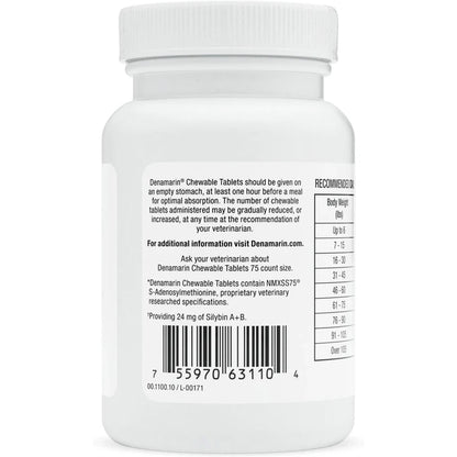 Nutramax Denamarin Liver Health Supplement for Dogs, With S-Adenosylmethionine (SAMe) and Silybin bottle label