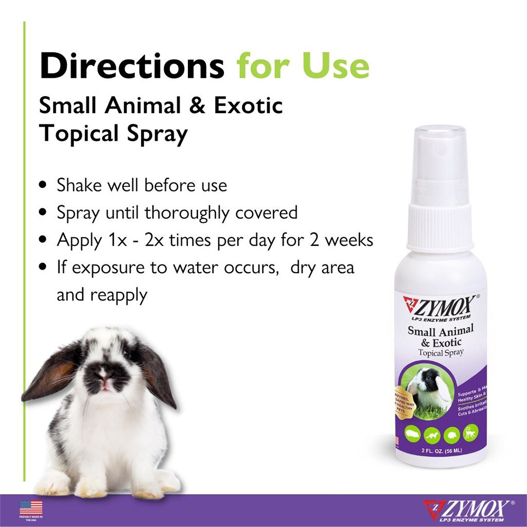 ZYMOX® Small Animal & Exotic Topical Spray – Skin Relief for Small Pets & Exotics Directions for use
