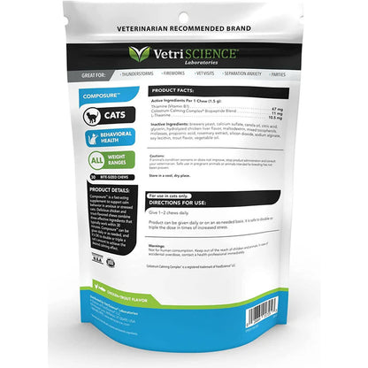 VetriScience Composure Calming Chews for Cats – Natural Stress & Anxiety Relief – UK Stock
