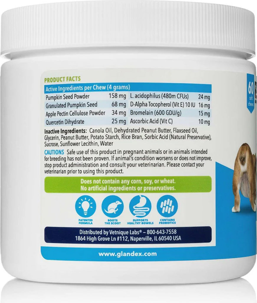 Glandex Anal Gland Support Peanut Butter Soft Chews for Dogs