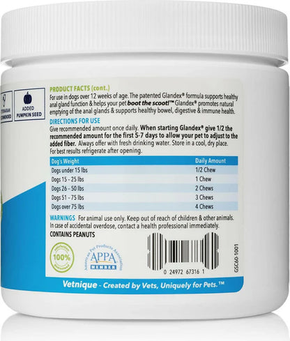 Glandex Anal Gland Support Peanut Butter Soft Chews for Dogs