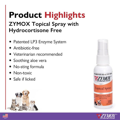 Zymox topical spray without hydrocortisone highlights