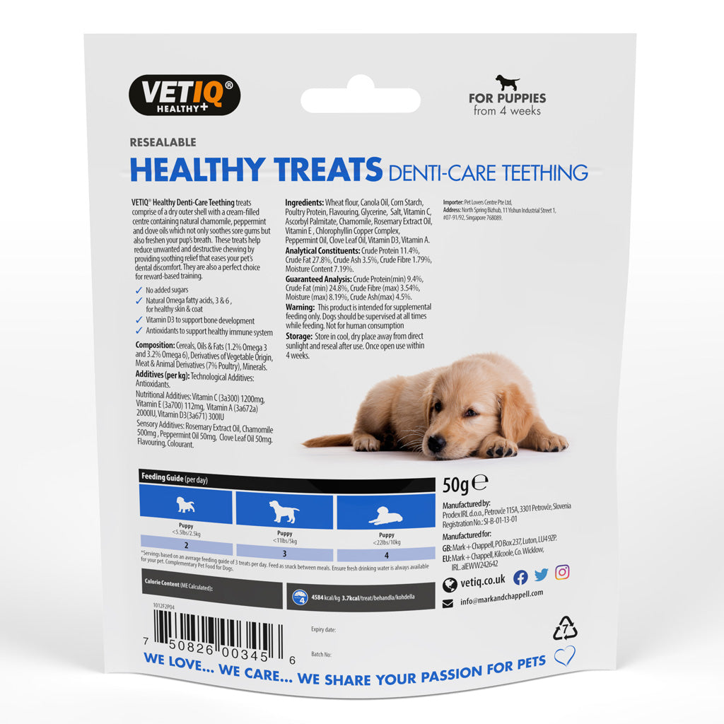 VETIQ® Healthy Denti-Care Teething Treats for Puppies – Natural Teething Relief rear packaging