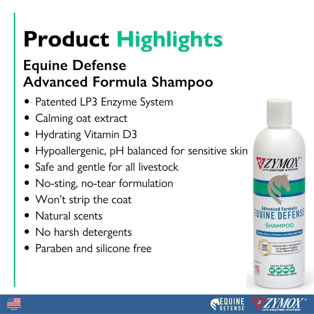 ZYMOX® Equine Defense Advanced Formula Shampoo for Horses Highlights | Skin & Coat Care | UK Stock