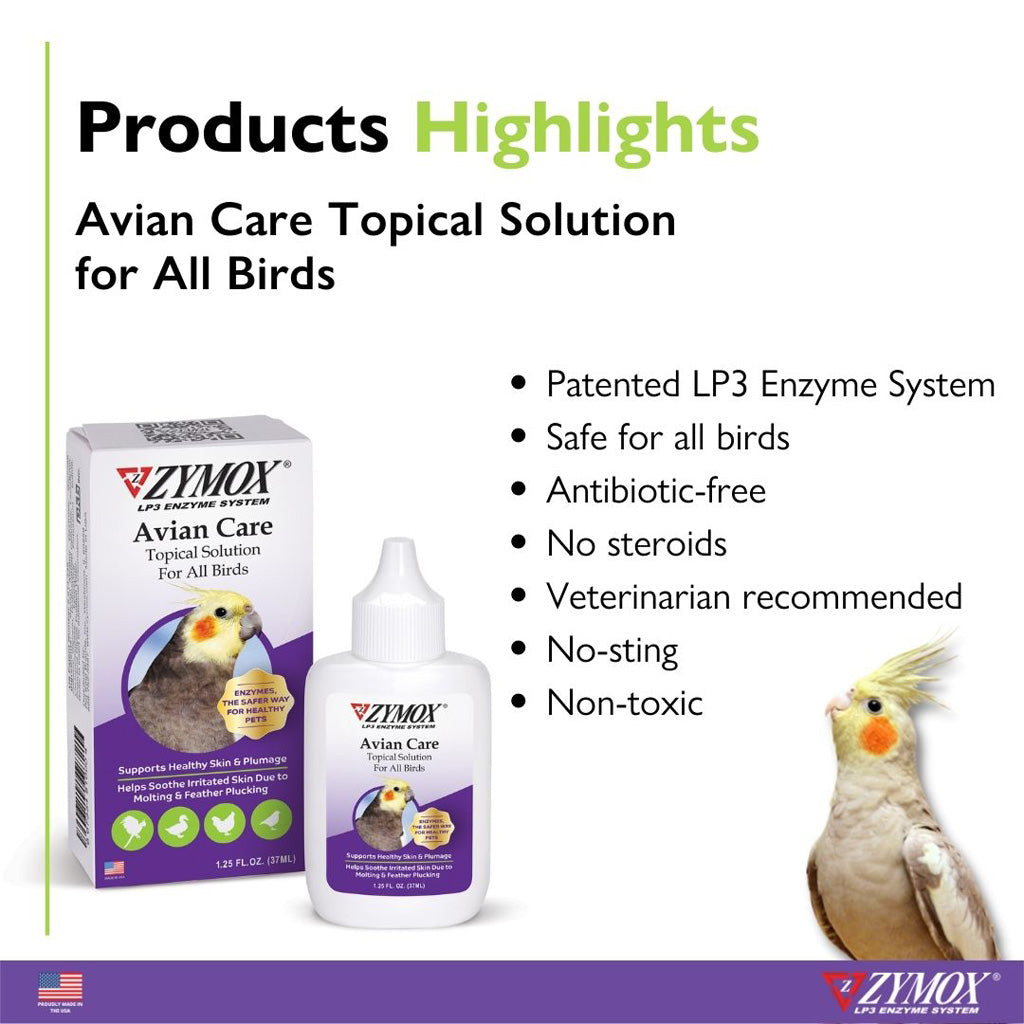 ZYMOX® Avian Care Topical Solution For All Birds Highlights – Skin & Plumage Care | UK