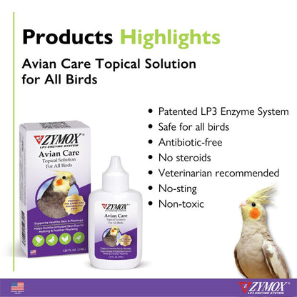 ZYMOX® Avian Care Topical Solution For All Birds Highlights – Skin & Plumage Care | UK