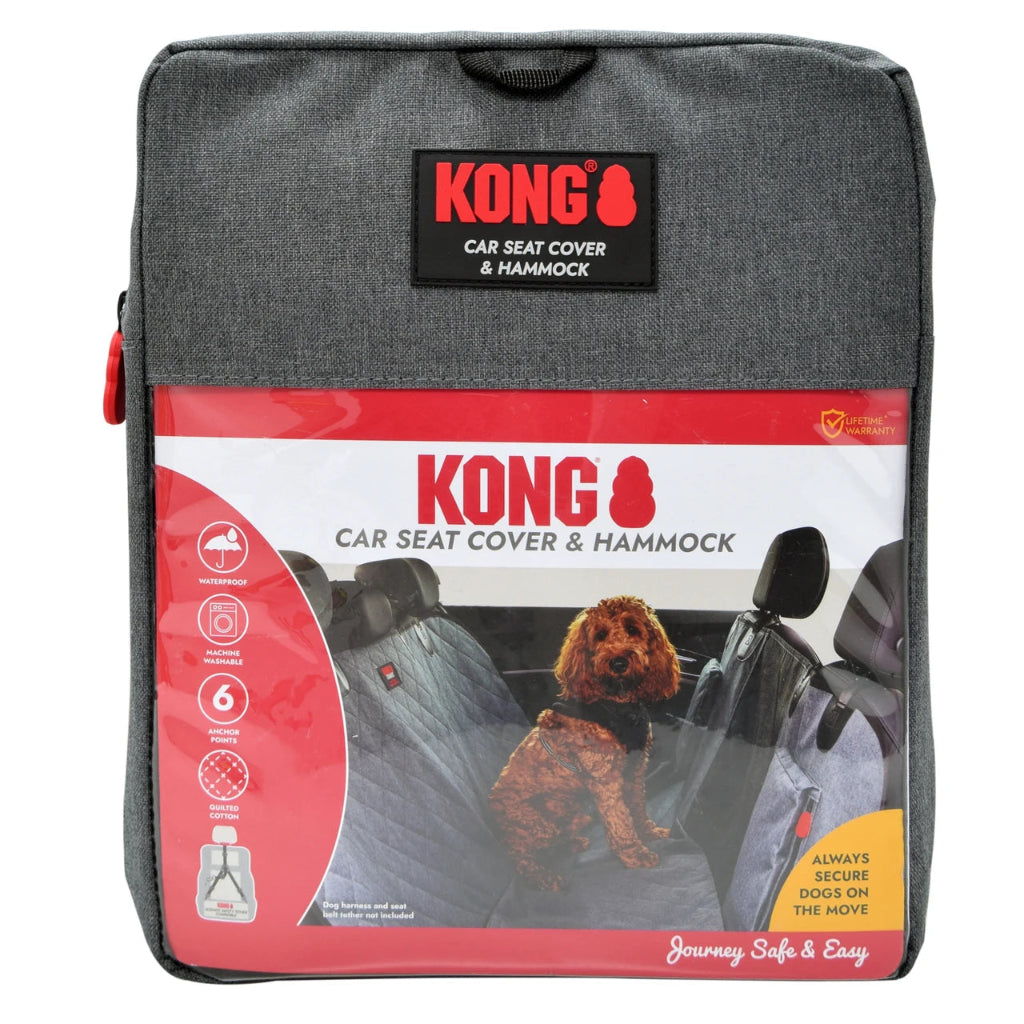 KONG car seat cover & hammock packaging with gray cover and red label.
