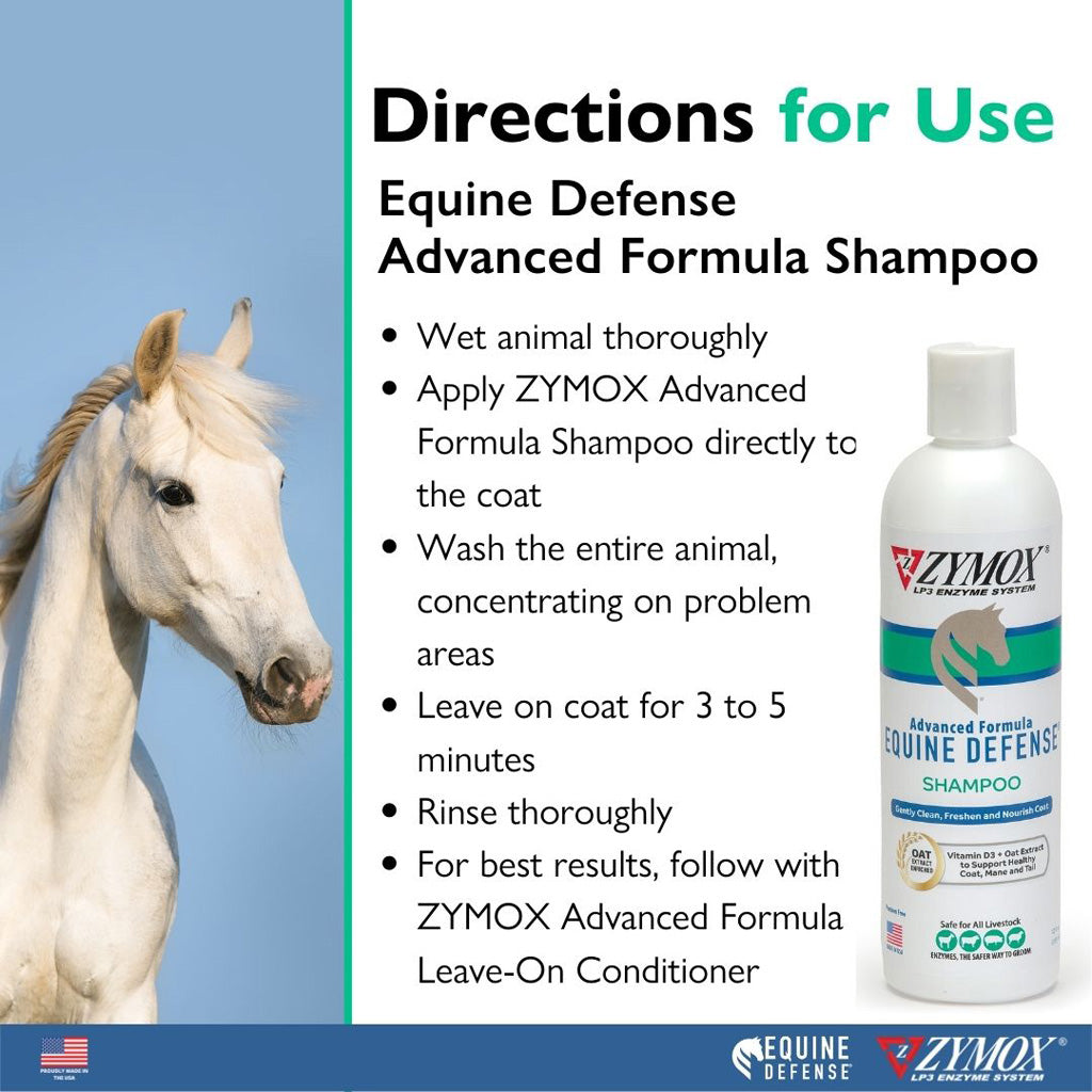 ZYMOX® Equine Defense Advanced Formula Shampoo for Horses Directions for Use | Skin & Coat Care | UK Stock