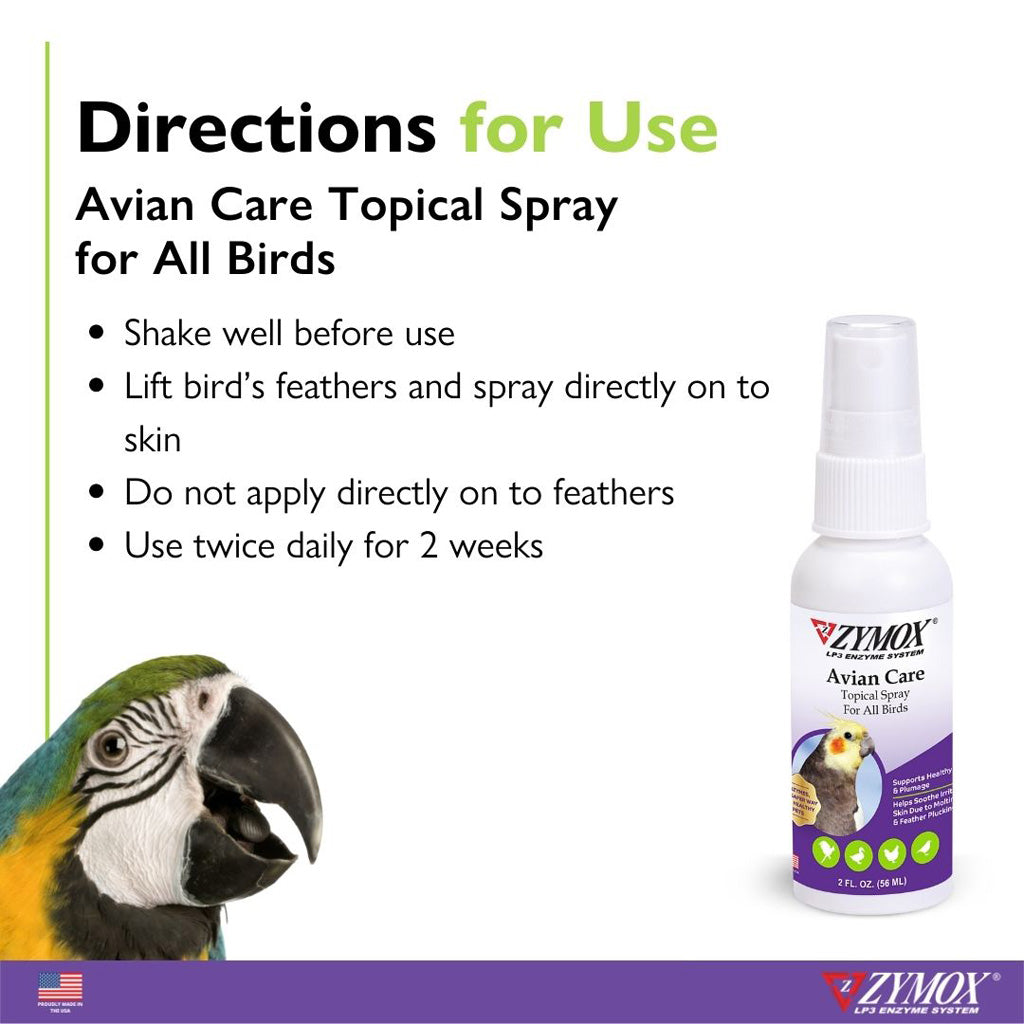 ZYMOX® Avian Care Topical Spray for All Birds Directions for Use – Skin & Plumage Care | UK