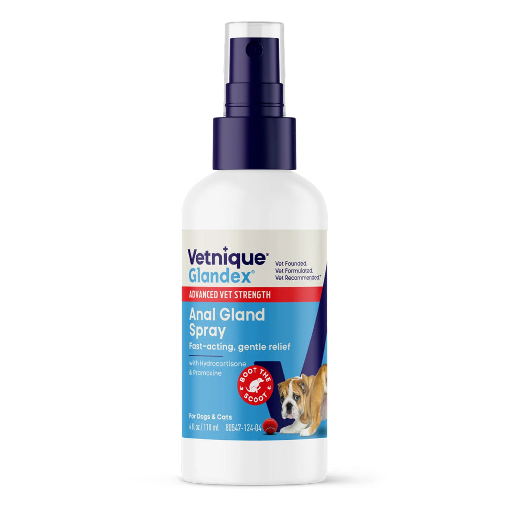 Vetnique Glandex Anal Gland Spray bottle on a white background