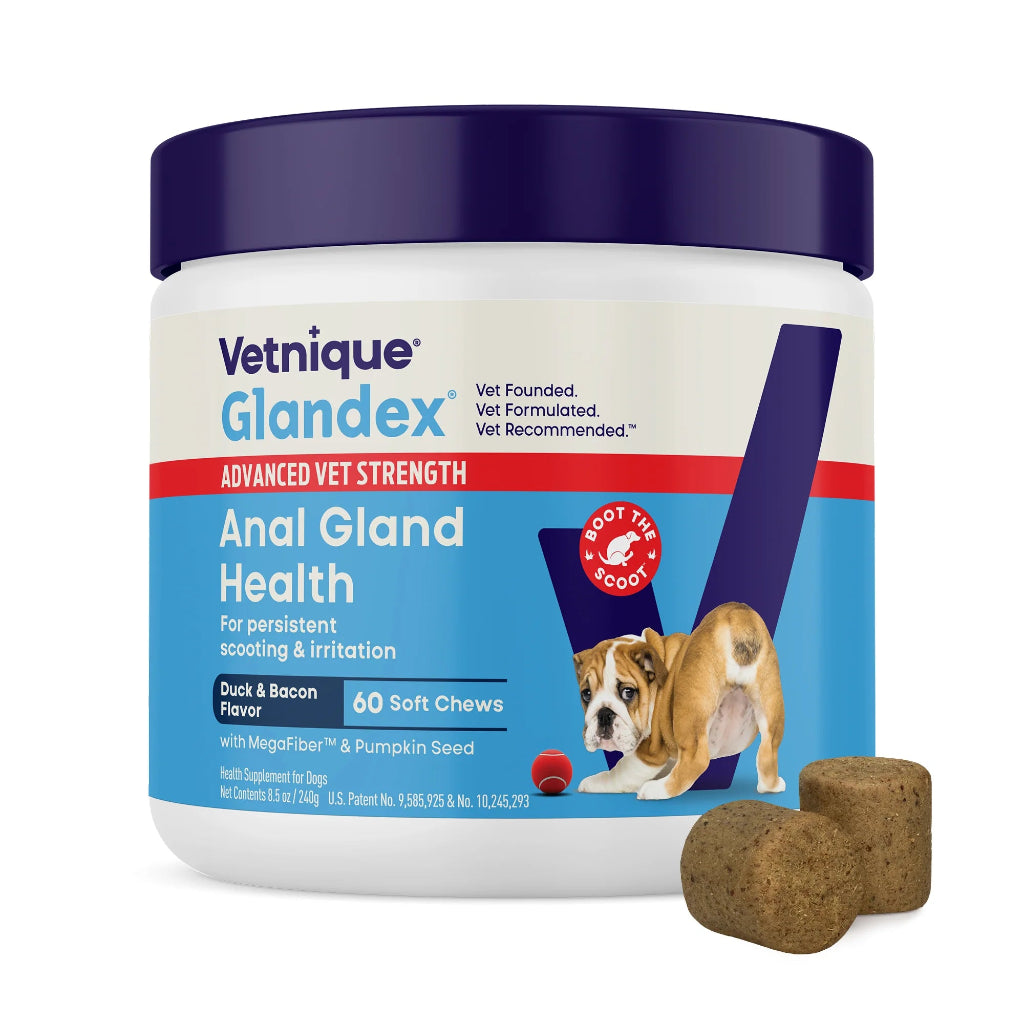Vetnique Glandex product for dog anal gland health on a white background