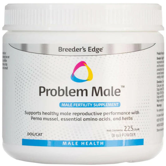 Breeders Edge Problem Male supplement container on a white background