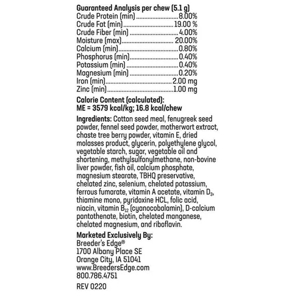 Nutritional analysis and ingredient list for a product on a white background