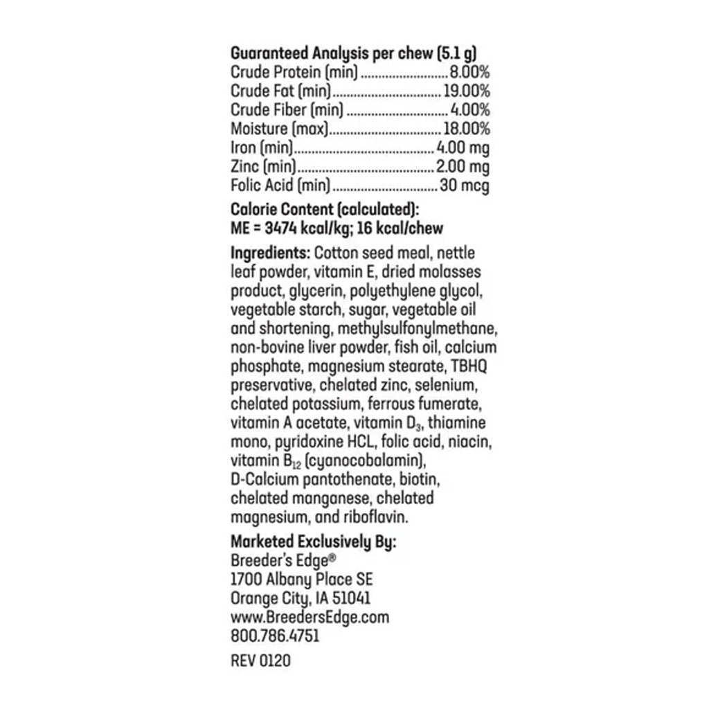 Nutritional label for a product with text and numbers on a white background