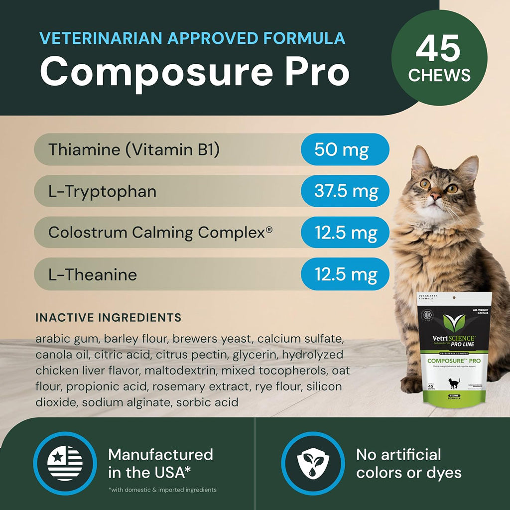 VetriScience Composure Pro for Cats – Natural Stress & Anxiety Relief – UK Stock