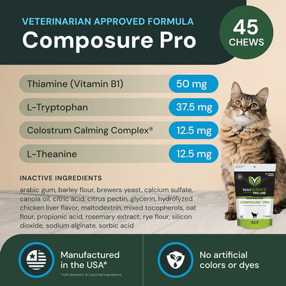 VetriScience Composure Pro for Cats – Natural Stress & Anxiety Relief – UK Stock