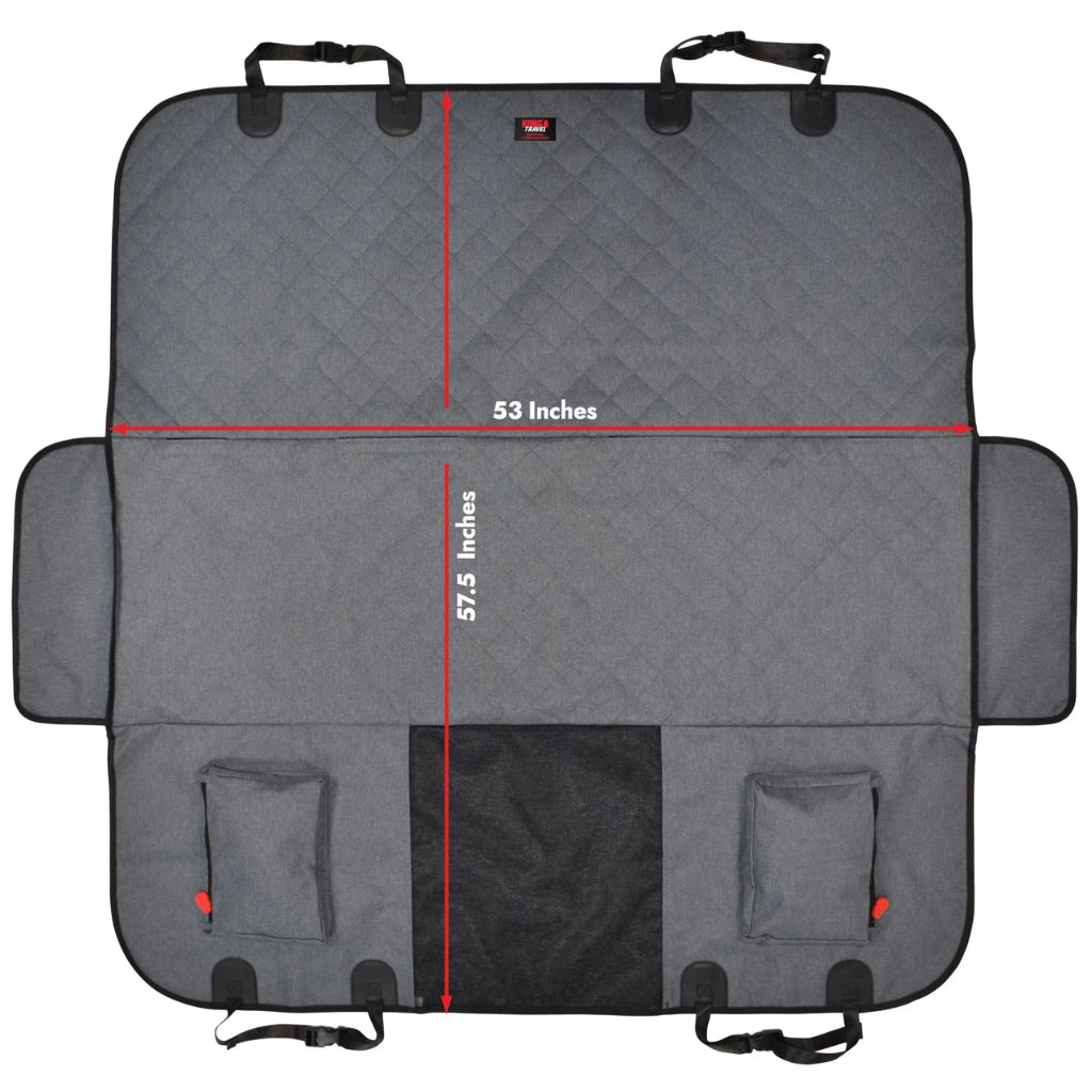 KONG car seat cover with measurements on a white background