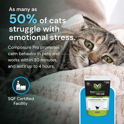VetriScience Composure Pro for Cats – Natural Stress & Anxiety Relief – UK Stock