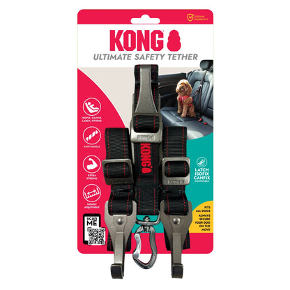 KONG Ultimate Safety Tether packaging with a car seat and dog illustration on a white background