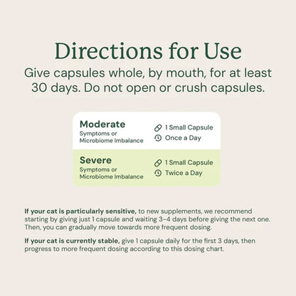 Dosing chart for capsules with directions for use on a light beige background