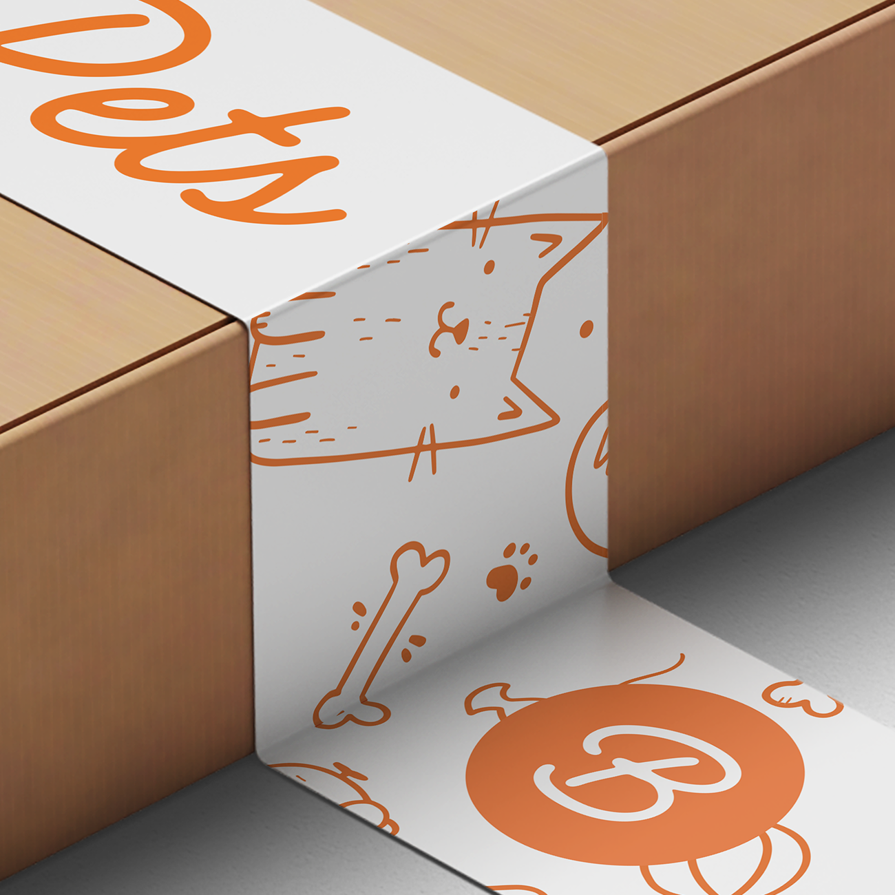 Boss Pets branded tape on a cardboard box