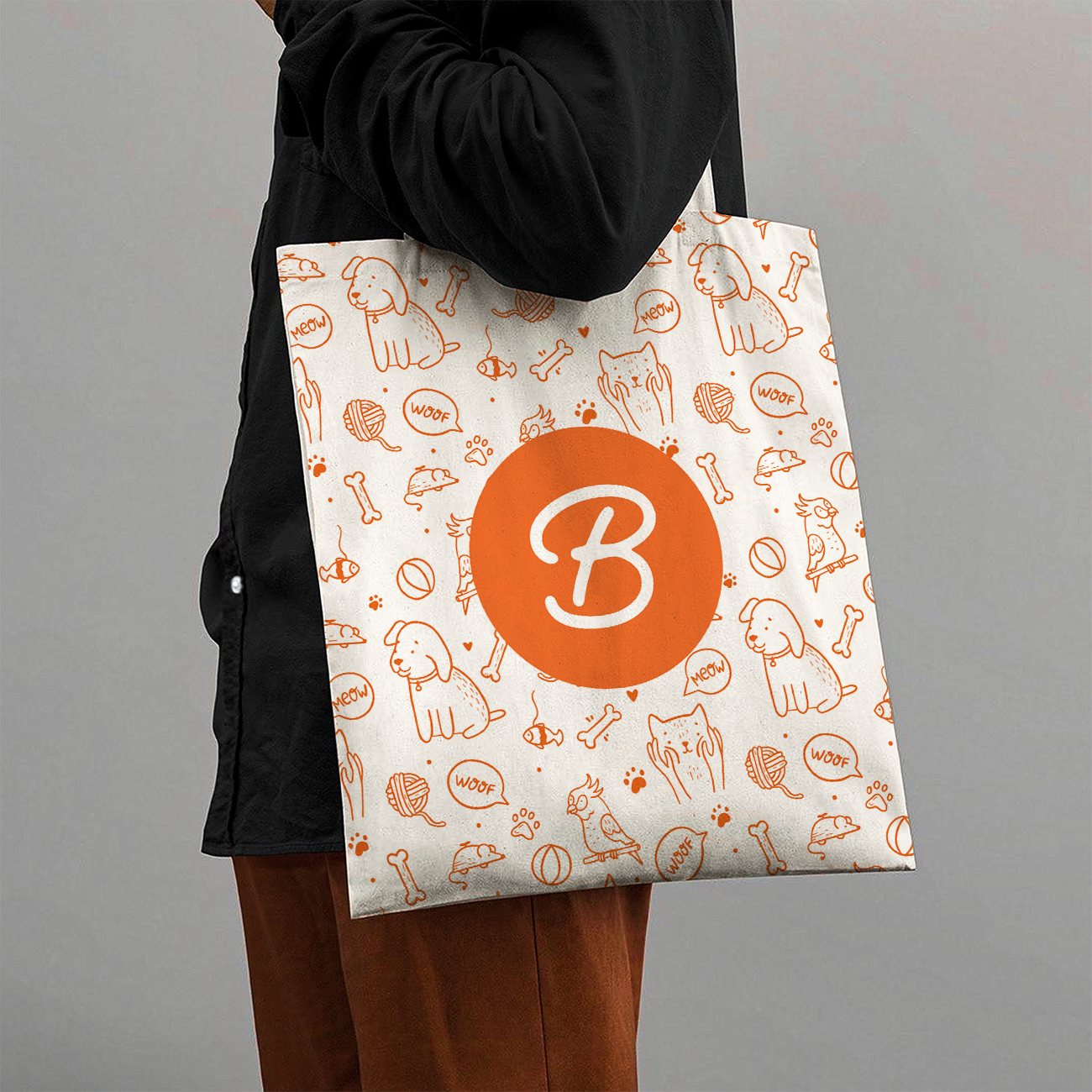 Tote bag with orange Boss Pets logo