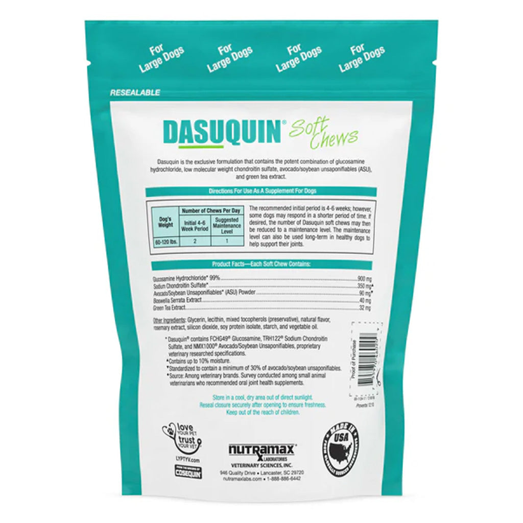 Nutramax Dasuquin Soft Chews for Large Dogs – Advanced Joint Health Formula | UK Stock Rear Packaging