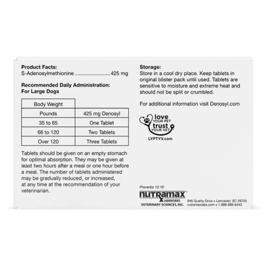 Nutramax Denosyl Liver and Brain Health Supplement for Large Dogs, With S-Adenosylmethionine (SAMe) dosage